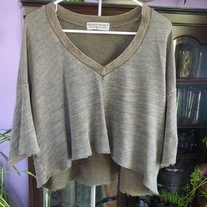 Project Social T Women's Olive V-Neck Cropped Sweatshirt